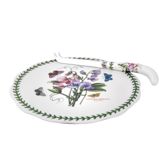 Portmeirion Botanic Garden Sweet Pea Cheese Plate & Knife - New in Box - Picture 1 of 5